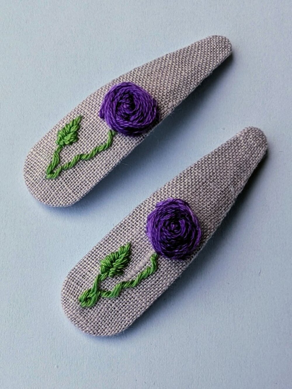 New Purple Rose hand embroidered linen cotton hair clips handmade accessories